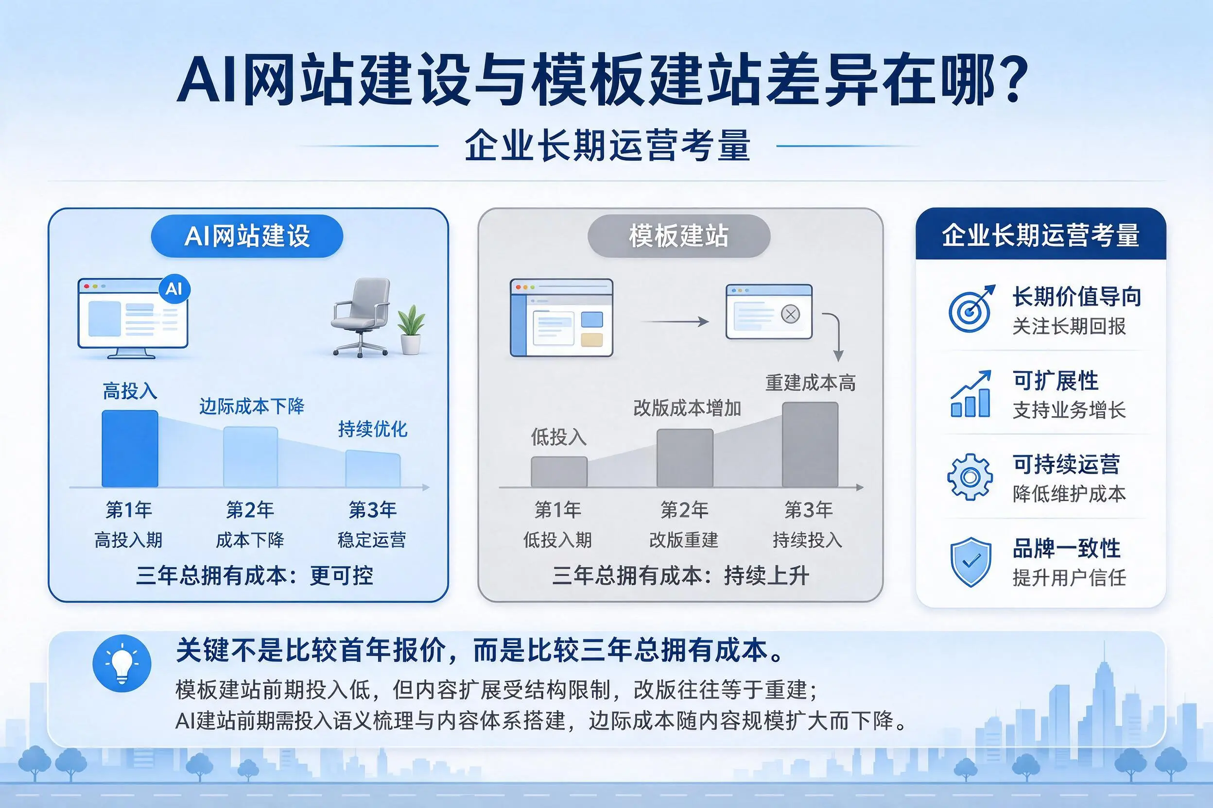 AI网站建设与模板建站差异在哪？保亭企业长期运营考量